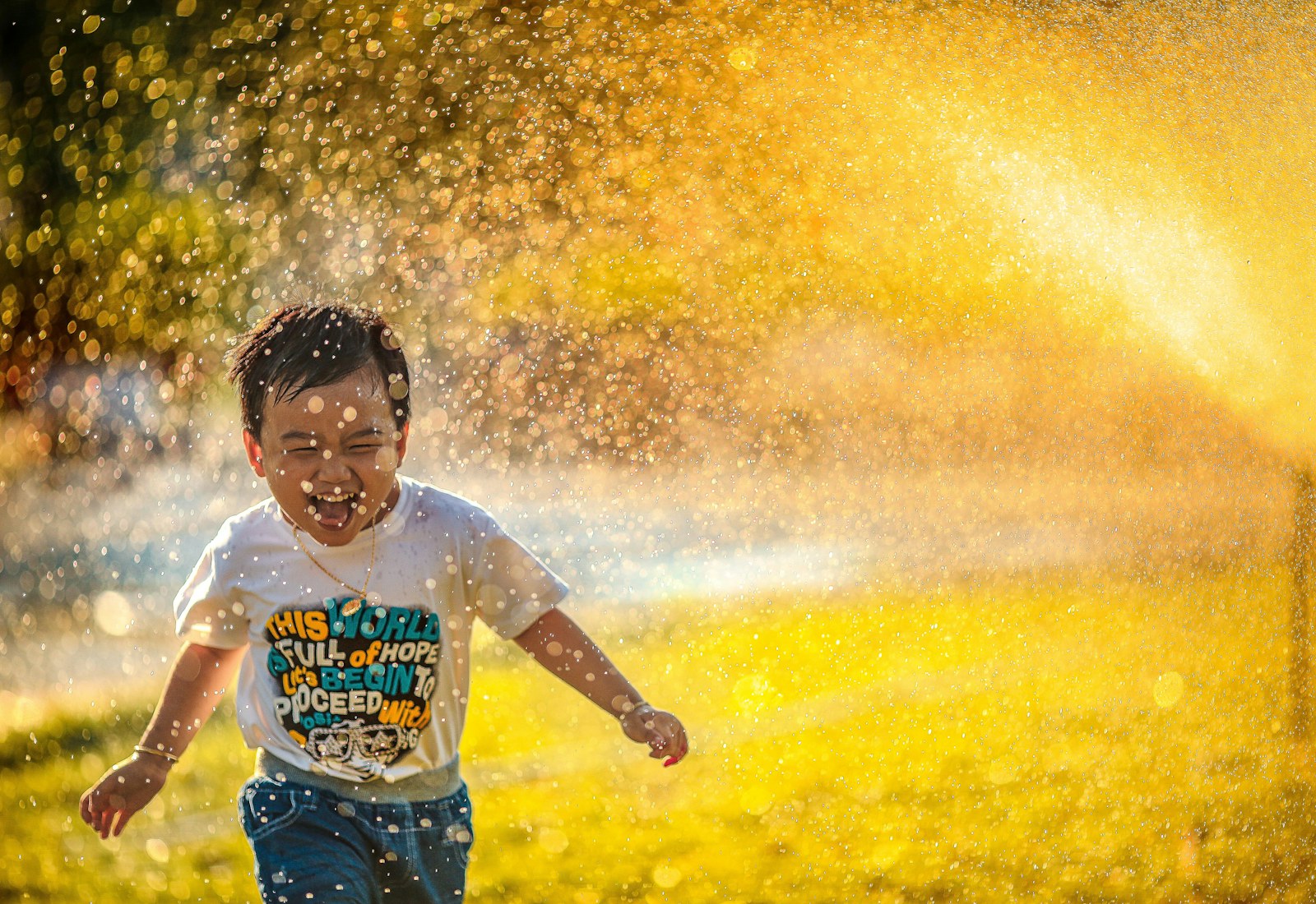A child running through water